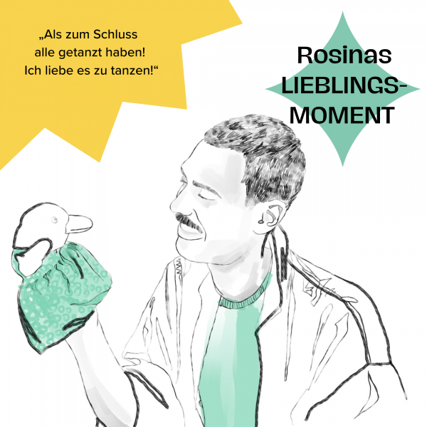 Zeichnung von Person mit Handpuppe auf dem Kultursommer Wien mit Kommentar aus dem Publikum. Eine Illustration von Joana Müller.