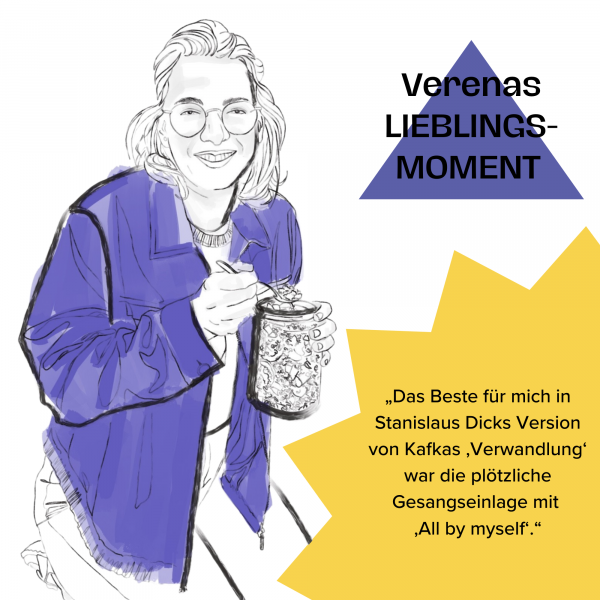 Zeichnung von Frau mit Snack auf dem Kultursommer Wien mit Kommentar aus dem Publikum. Eine Illustration von Joana Müller.